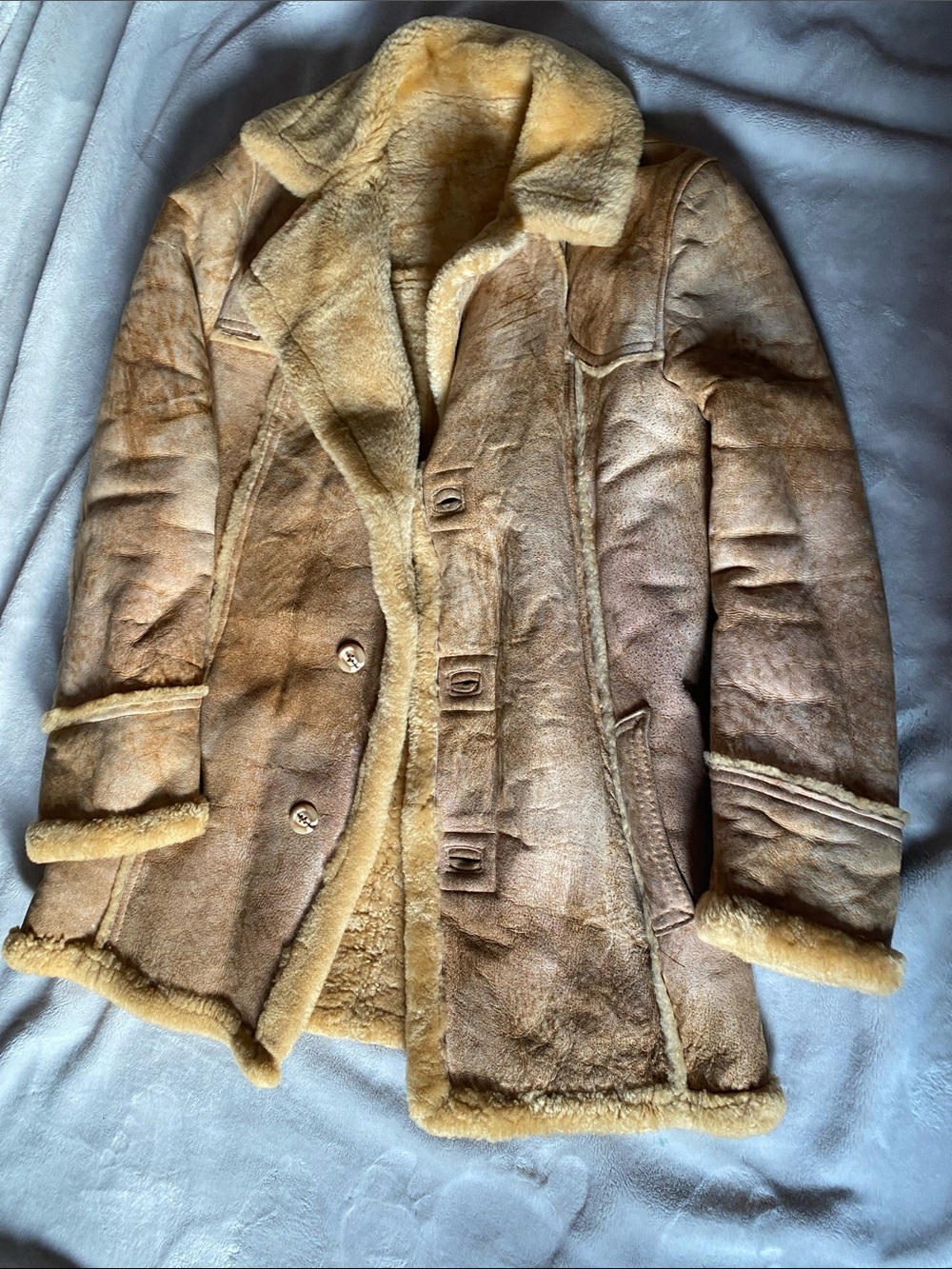 Men's Shearling-Lined Brown Suede Coat